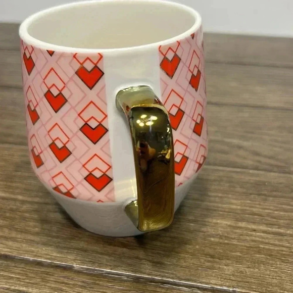 Edible Arrangements Valentine Red Pink Geometric Hearts Large Mug, Gold Handle - Picture 2 of 5